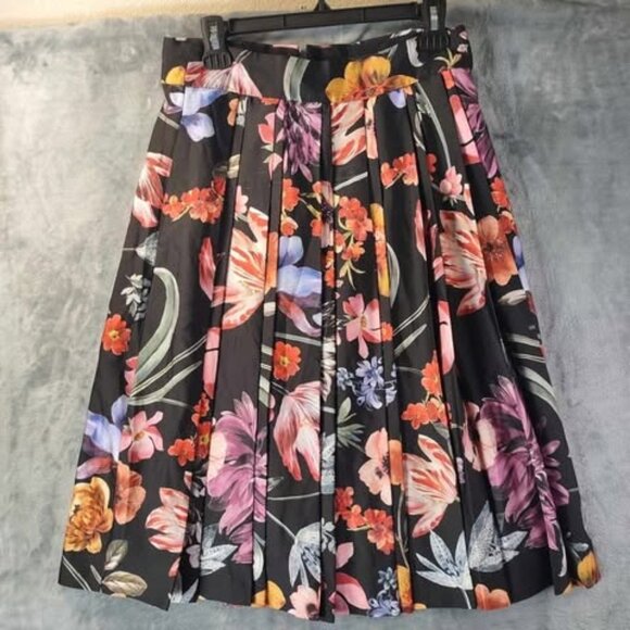 J.Crew Pleated Black MidiSkirt Sz 6 Style AC378 FA18 Lined Boho Fall DarkFloral - Picture 1 of 11